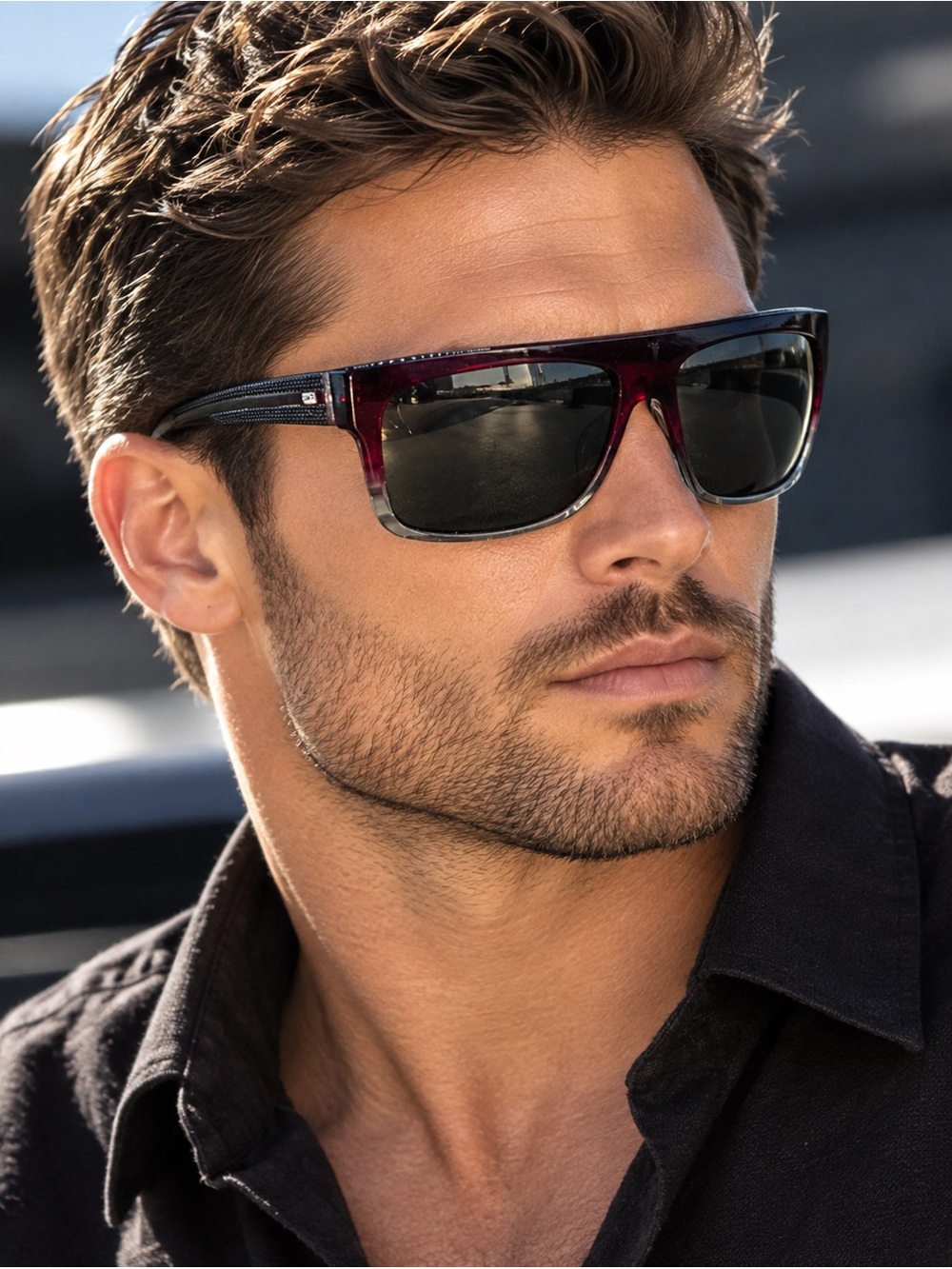 Christian Dior Homme Black Tie Men's Burgundy Red Rectangular Sunglasses (NEW)